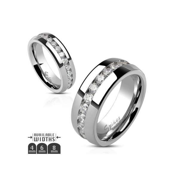 Round Cut Cz Stainless Steel Eternity Wedding Ring Band (4-8mm Wide) Width 4mm Size 04 5