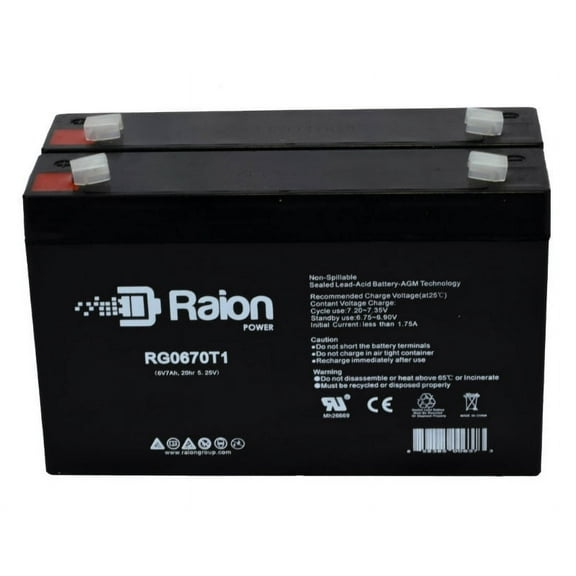 Raion Power 6V 7Ah Replacement Battery for Yuasa NP7-6 - 2 Pack
