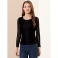 thumbnail image 3 of Top de encaje Con Bordado de Flores y mangas largas transparentes Allegra K para Mujer Negro L, 3 of 6