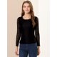 thumbnail image 3 of Top De Encaje Con Bordado De Flores Y Mangas Largas Transparentes Para Mujer Negro M, 3 of 6