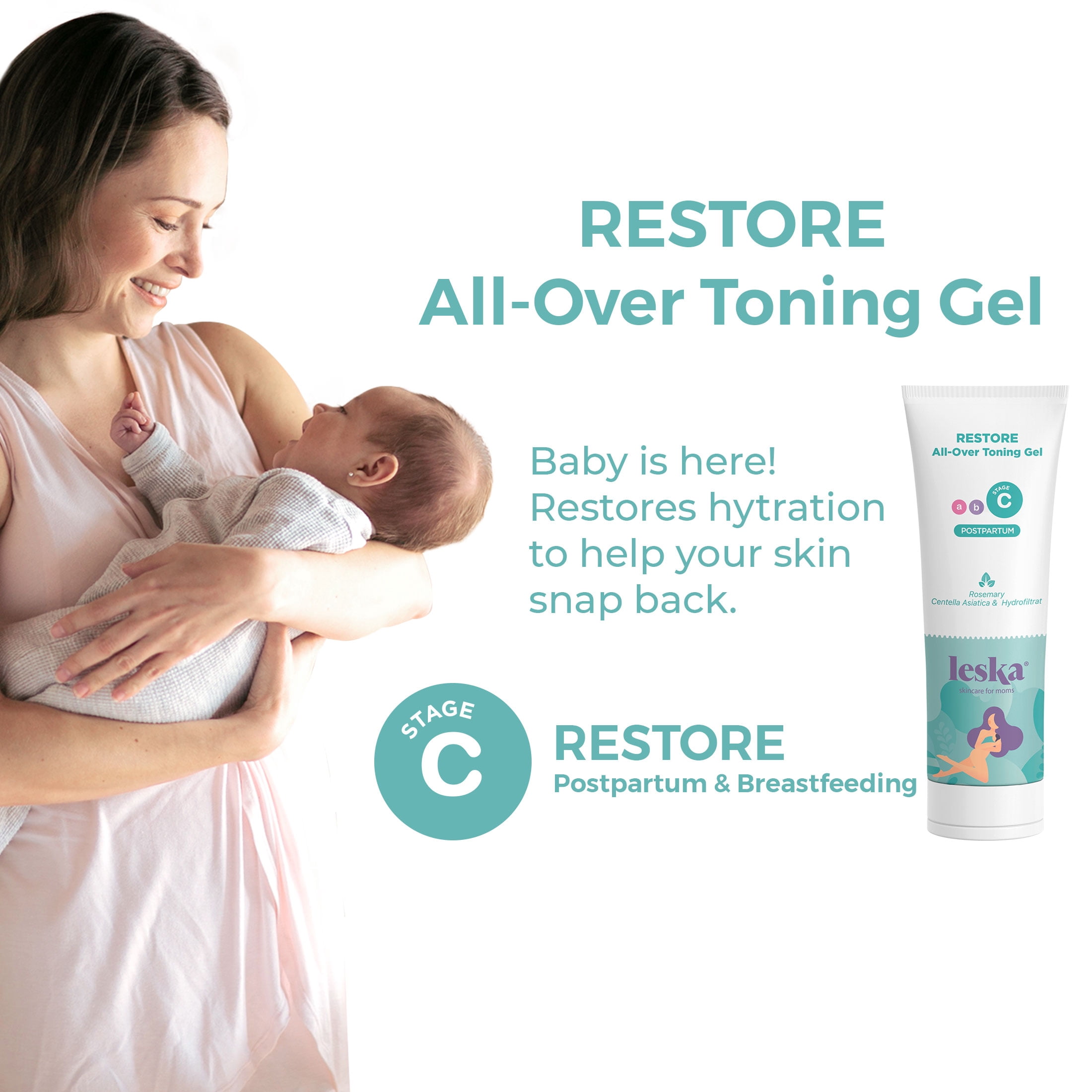 Leska Complete Maternity Set | PREPARE Supple Belly Lotion, HYDRATE Stretch Mark Defense Cream, RESTORE All-Over Toning Gel | Pregnancy & Postpartum Skin Care | New Mom Gifts (Set of 3, 4oz each)