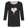 thumbnail image 4 of QUNYINEY Baseball Womens T Shirts Casual Crew Neck Black 3/4 Sleeve Tops Loose Drop Shoulder T-Shirts, 4 of 4