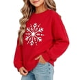 thumbnail image 2 of Wilak Girls Snowflake Print Sweatshirts Size 8, Casual Cotton Long Sleeve Pullover Kids Fall Winter Tops Red, 2 of 6