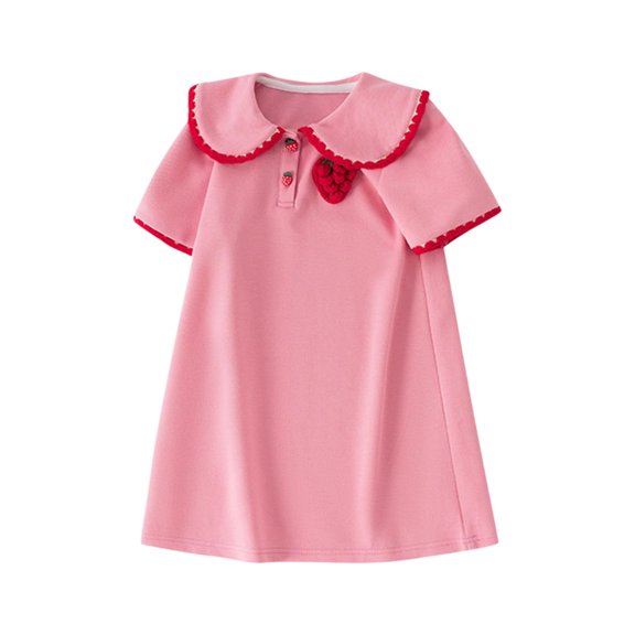 WRKEKC Toddler Summer Dress Short Sleeve Turn Down Collar Solid Color Soft Breathable Comfortable Cotton Fabric Stylish 1-12 Years