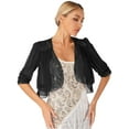 thumbnail image 4 of CHICTRY Womens Chiffon Open Front Sheer Shrug Half Sleeve Cropped Bolero Cardigan Black M, 4 of 7