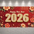 thumbnail image 2 of Red Background Happy New Year Banner Gold Lettering 2026 New Year Display Floral Pattern Festive Design New Year Backdrop for New Year Party Holiday Celebration Indoor Decor, 2 of 4
