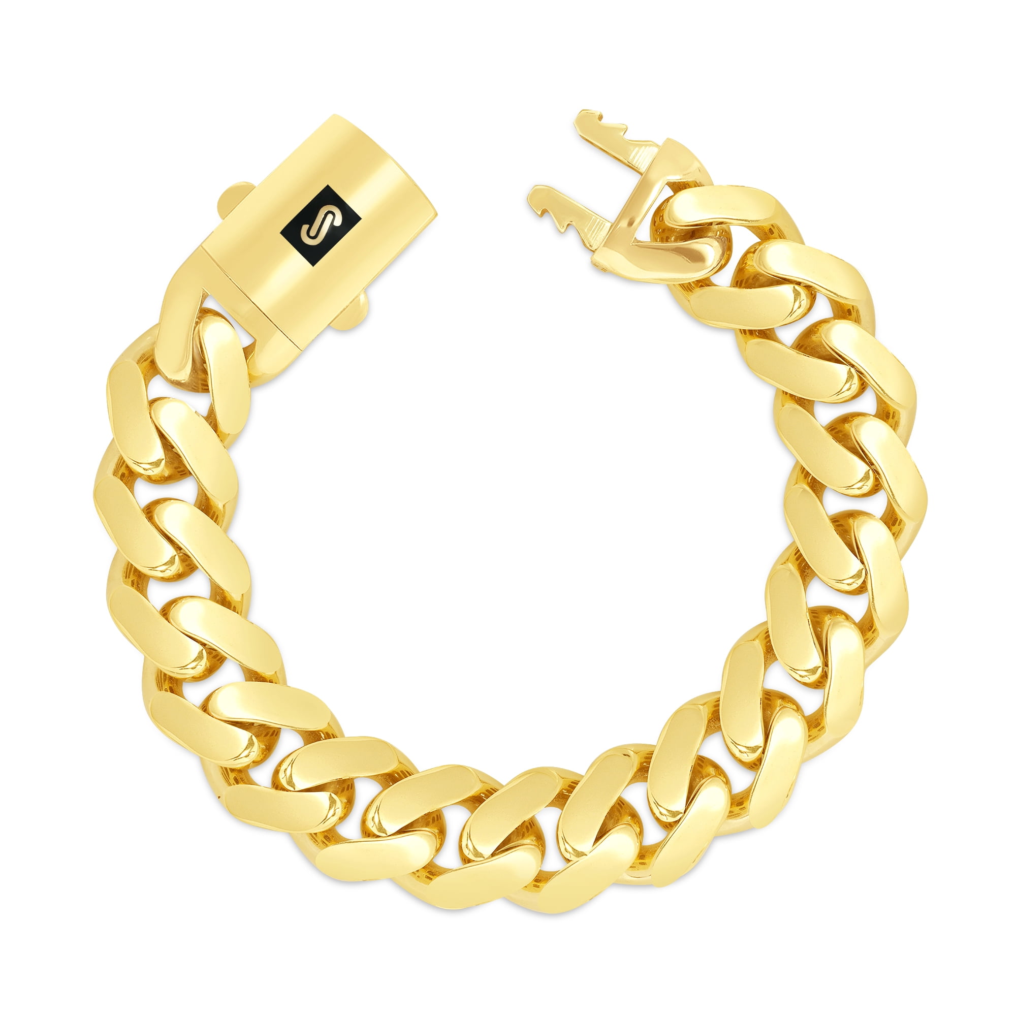 Nuragold 10k Real Yellow Gold Royal Monaco 17mm Miami Cuban Link Bracelet (7.5"-9") Italian Jewelry for Men