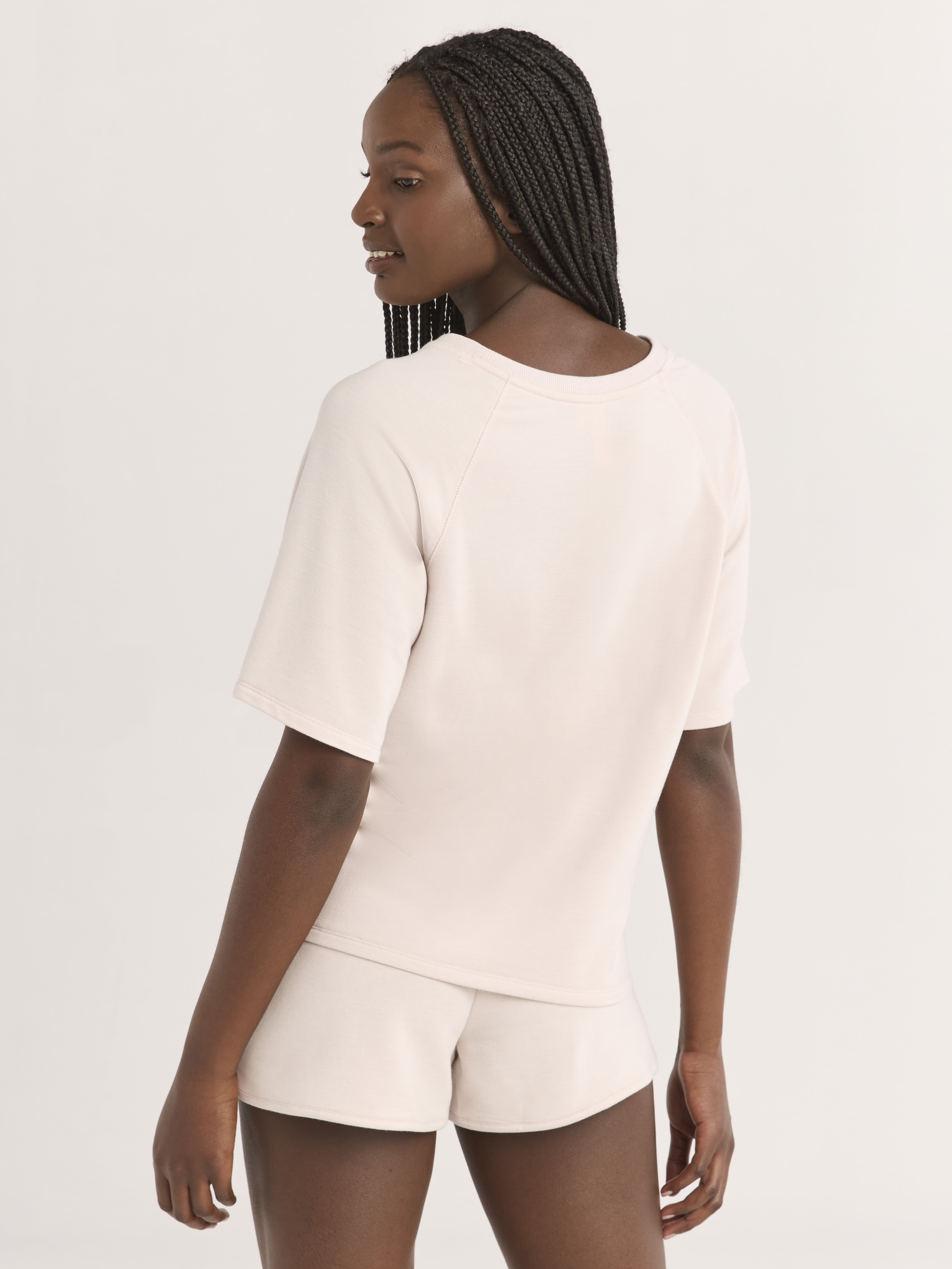 Joyspun Women's French Terry Short Sleeve Top and Shorts Set, 2-Piece, Sizes XS-3X
