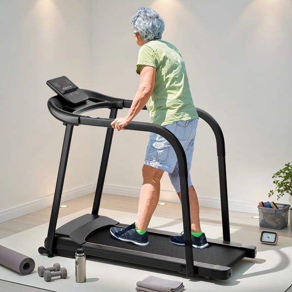Resenkos 2.5 HP Walking Treadmill with Extended Handrails for Senior Users - Black