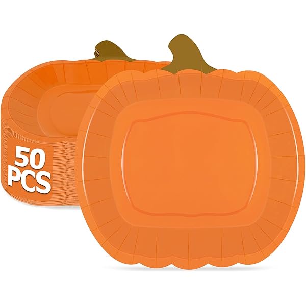 wonima02 50 PCS Fall Paper Plates, 9.4'' X 9.6'' Thanksgiving Plates, Disposable Pumpkin Decor, Thanksgiving Decorations Tableware for Fall Harvest Party Supplies Autumn Party Decoration