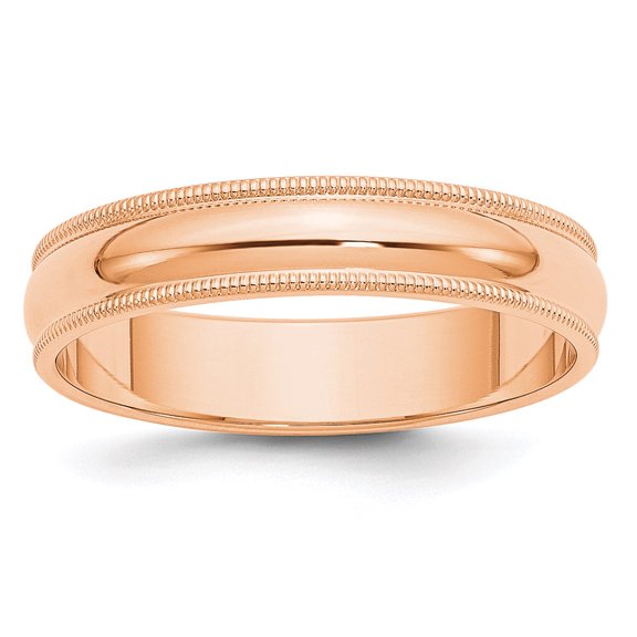 Real 14kt Rose Gold 5mm Milgrain Half-Round Wedding Band Size: 6; for Adults and Teens; for Women and Men
