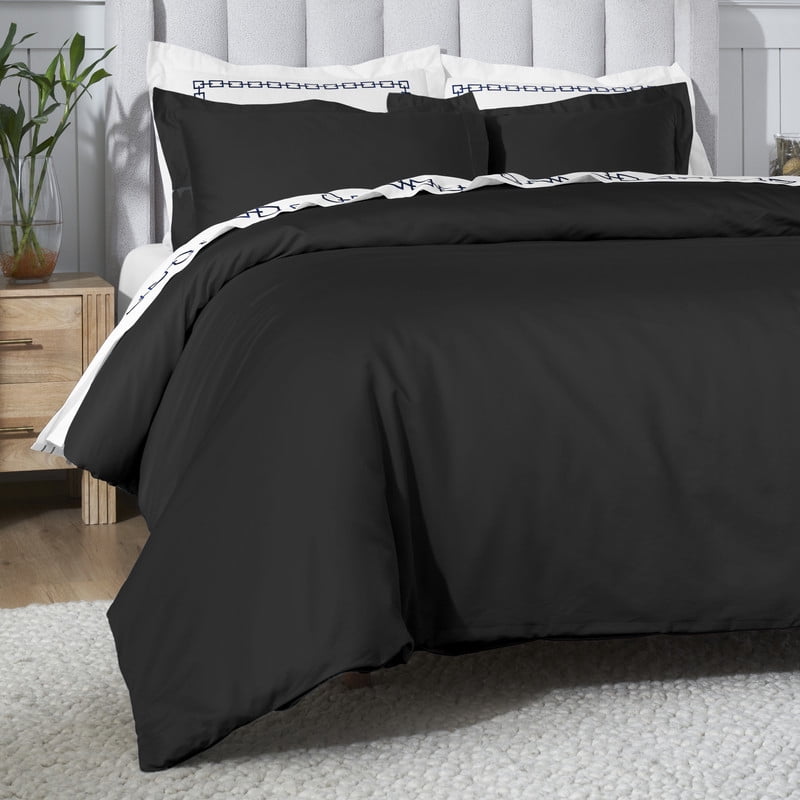 Superior 650 Thread Count Egyptian Cotton Duvet Cover Set, Black, King/ Cal King