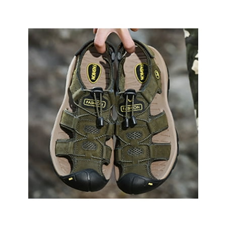 

Avamo Mens Hook-loop Fisherman Beach Shoes Leather Flat Roman Gladiator Sandal with Arch Support