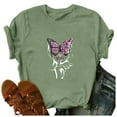 thumbnail image 2 of Hauts d'Été Grande Taille pour Femmes Tendance Femmes Chemise à Manches Courtes à Imprimé de Lettres Hauts Décontractés Blouse T-Shirt à Col en V Femmes en Liquidation, 2 of 3