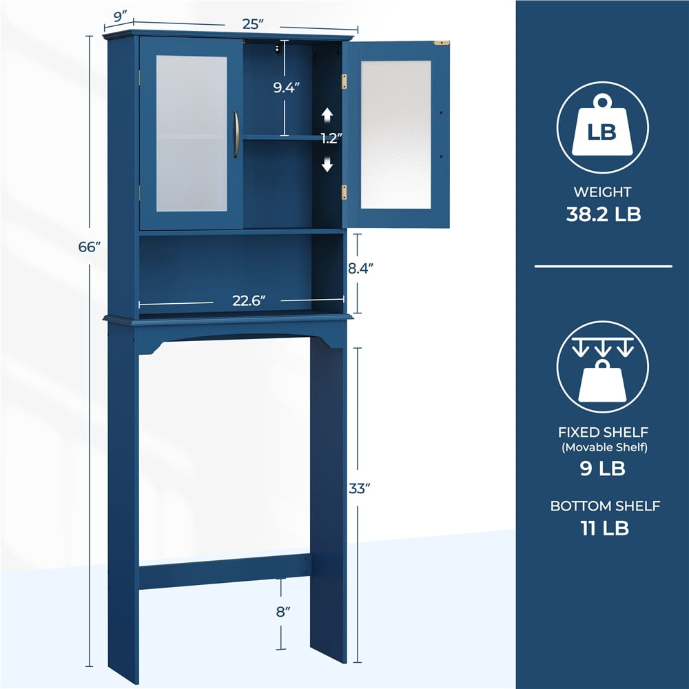 Yaheetech Free-Standing over-the-Toilet Storage Cabinet Shelf for Bathroom, Navy Blue