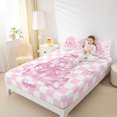 thumbnail image 4 of Homewish Kawaii Bowtie Ribbon Twin Sheet Sets,Classic Geometric Checkered Twin Fitted Sheet,Pink White Flat Sheet For Girl Kids,Luxury Bedroom Decor,3-Piece, 4 of 7