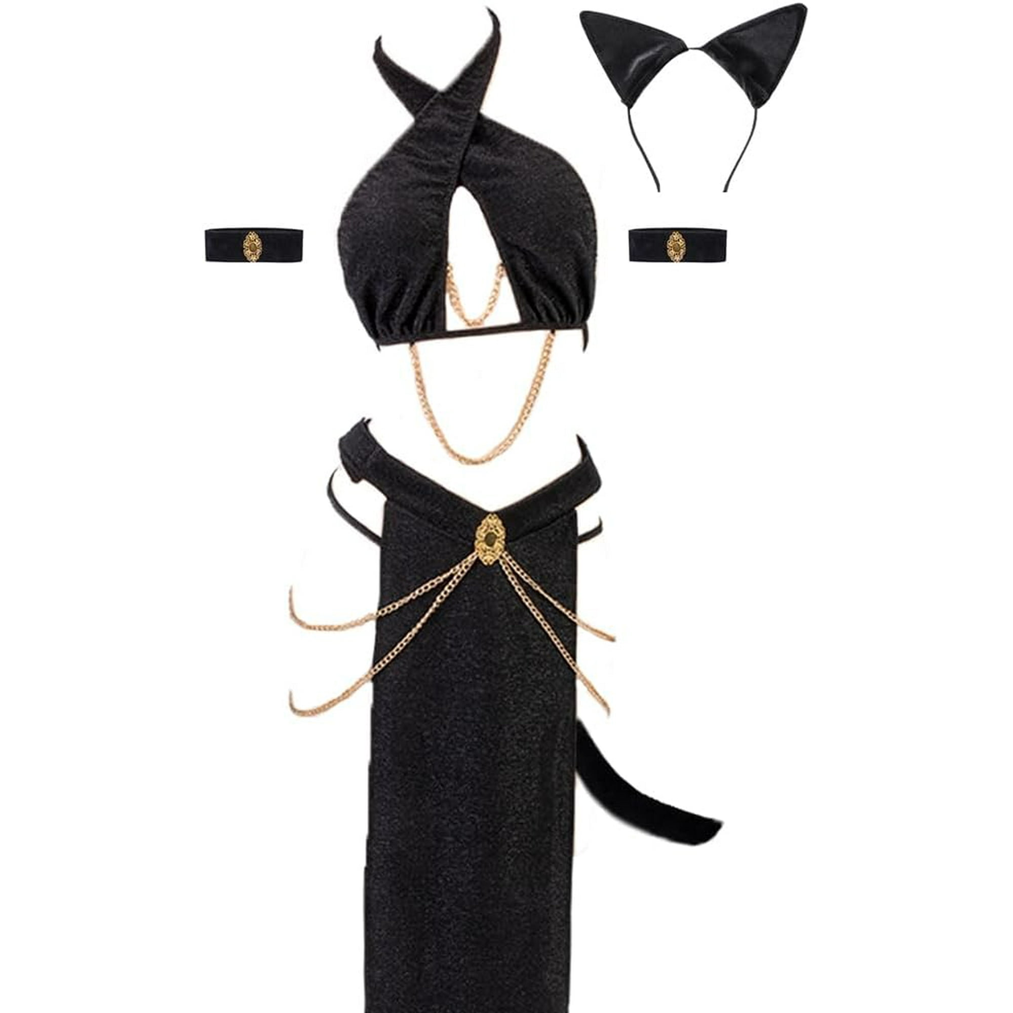 myGirls Sexy Cosplay Lingerie Cat Egyptian Cleopatra Costume Halloween  Princess Leia Outfit Slave Dress Black X-Small - Medium