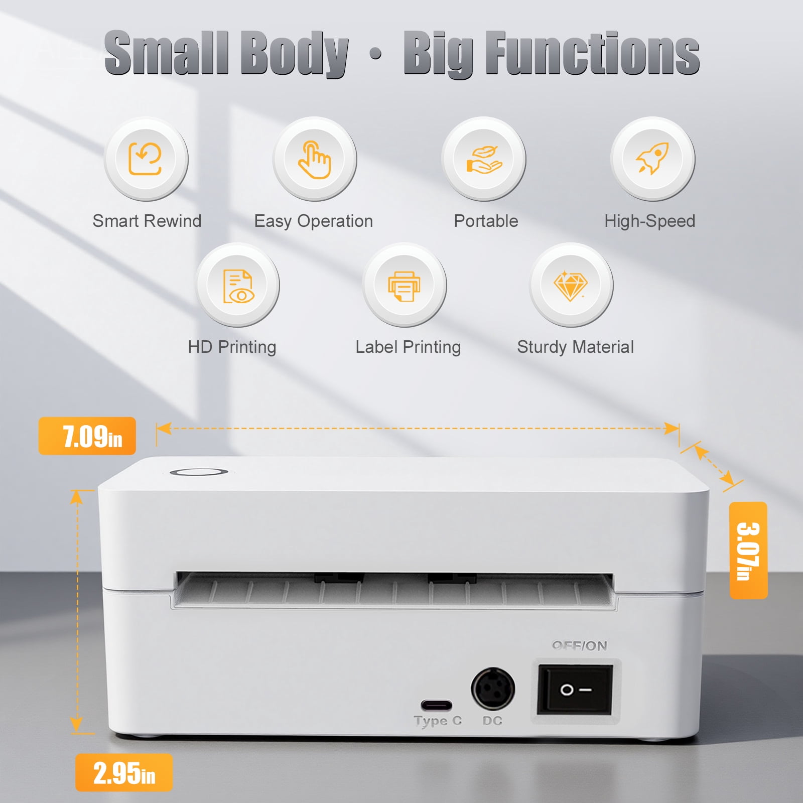 Ptlahmri Label Printer, 4x6 Thermal Shipping Label Printer, White, Wired Bluetooth, Compatible with Smartphone, Windows, for Small Business & Packages