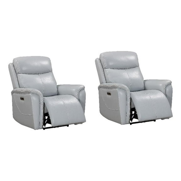 Pemberly Row Contemporary Seamist Grey Power Recliner Two Pack