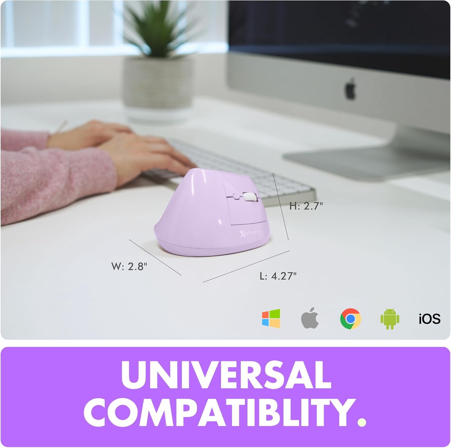 X9 Performance Wireless Vertical Ergonomic Mouse - (BT + 2.4Ghz) - Click in Comfort - Up to 4000 DPI, 6 Button, Rechargeable - Bluetooth Ergonomic Vertical Mouse Wireless - For Mac and PC - Purple