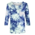 thumbnail image 4 of BLTIBY Womens 3/4 Sleeve Shirts Fall Spring Printed Round Neck Top Fashion Comfortable Loose Pullover Blouse Blue XL, 4 of 5