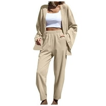 Usmixi Womens Lounge Set Womens Cardigan 2 Piece Outfits Casual Solid Fall Lightweight Coat and Elastic Waist Long Pant Lounge Sets Ladies Homewear Sets with Pocket