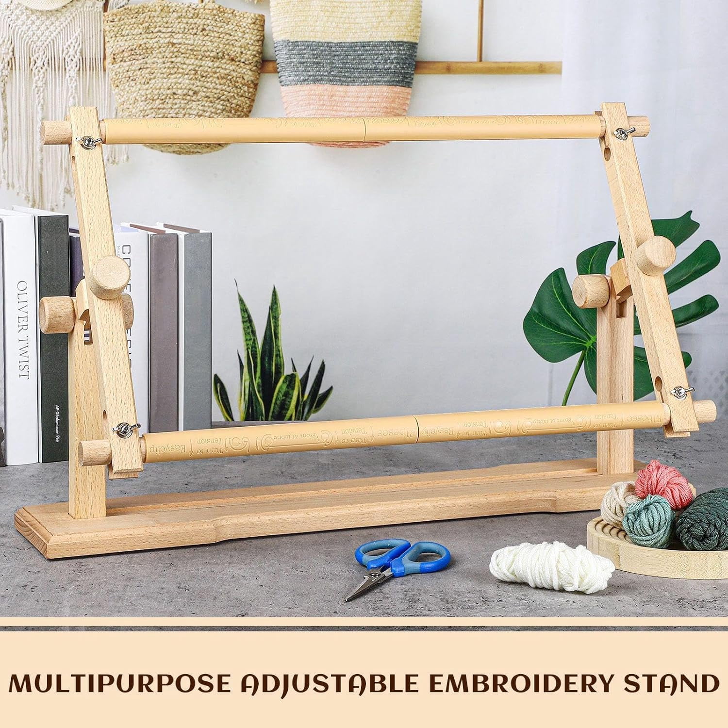 Adjustable Embroidery Stand Hands Free Cross Stitch Scroll Frame Needlepoint Needlework Frame Stand Wooden Rotated Embroidery Hoop Holder for Arts Crafts Sewing Kit Supplies