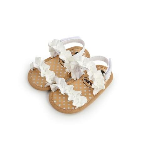 

Calsunbaby Infants Newborn Baby Girls Summer Sandals Anti-Slip Soft Sole Ruffle Flat Shoes Toddler First Walker