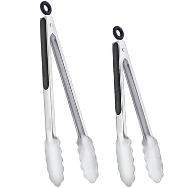 Stainless Steel Kitchen Tongs Set of 9" and 12",Locking Metal Food Tongs Non-Slip Grip