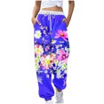 thumbnail image 2 of CLOISE Jogger Sweatpants Women Baggy Joggers Cozy Pull on Tall Elastic Bottom Pants Purple Active Elastic Waist Drawstring Print Sweatpants with Pockets Fashion Fall Long Sweatpants L, 2 of 5