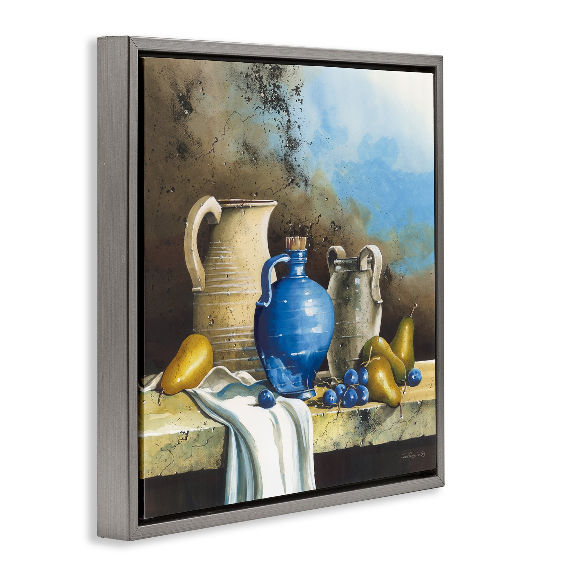 Stupell Industries Country Vineyard Still Life Food & Beverage Painting Gray Floater Framed Canvas Art Print Wall Art, 18 x 18