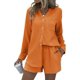 thumbnail image 3 of Ekouaer Summer Outfits for Women 2 Piece Sets Lounge Sets V Neck Button Down Shirt and Shorts Loungewear with Pockets, 3 of 5