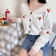 thumbnail image 2 of ZECATL Cardigan Court à Manches Longues Style Preppy des Années 90 avec Broderie de Cerises et Boutons pour Femmes, 2 of 8
