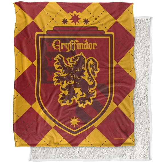 Harry Potter Blanket, 50"x60", Gryffindor Plaid Sigil Silky Touch Sherpa Back Super Soft Throw Blanket
