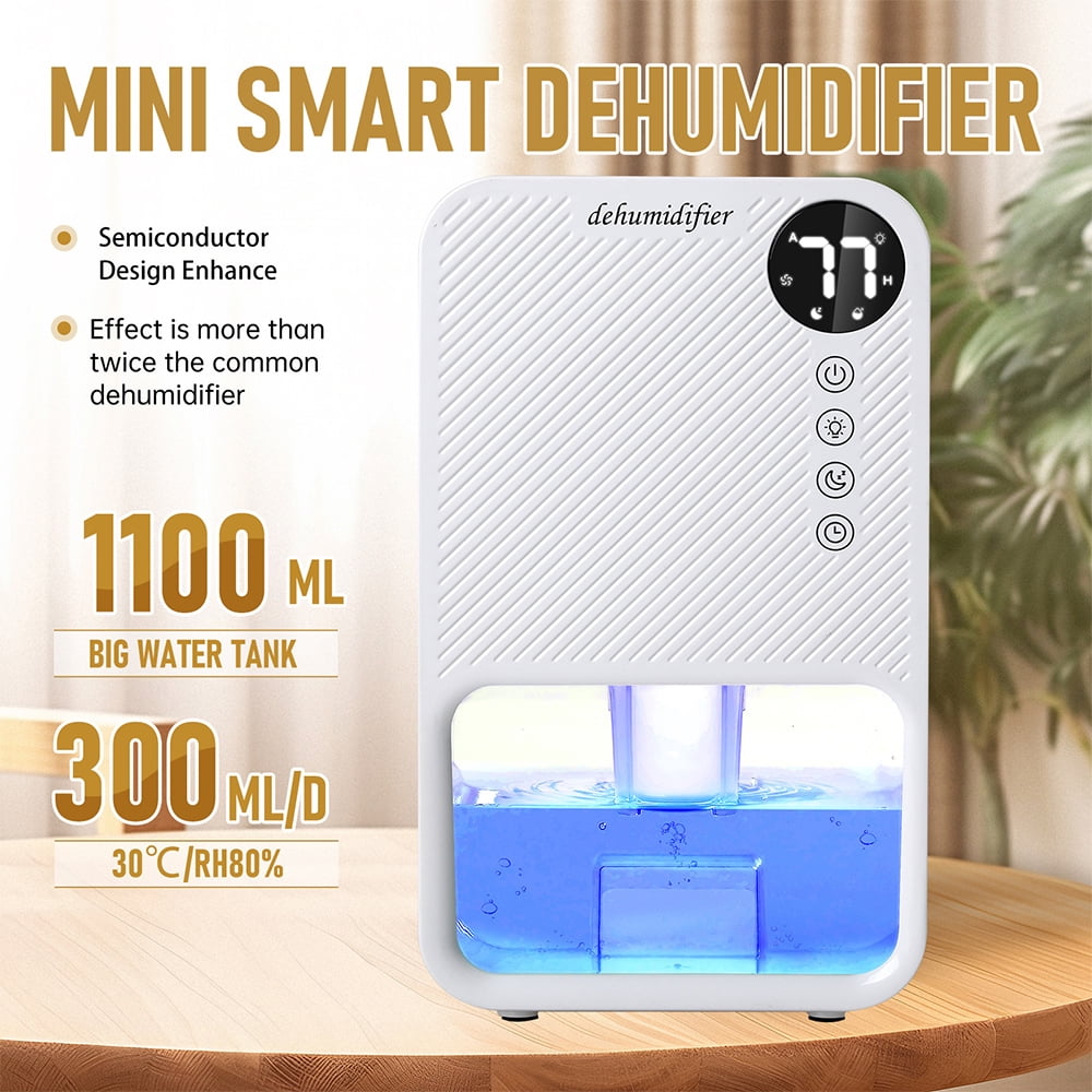 Electric Dehumidifier 37OZ Portable Air Dehumidifiers with 24 Hour Timing 7 Colors LED Light 300ML/D Ultra Quiet Dehumidifier for Small Rooms Bedroom
