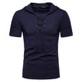 thumbnail image 1 of Ceisia Men's Slim Fit Short Sleeve Hooded Top Ribbed Texture Lace-Up Design Spring Summer Shirt Gift, 1 of 7