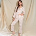 thumbnail image 3 of Women's Floral Print Button-Up Long Sleeve Pajama Set with Ruffle Details - Large, Purple, 3 of 7