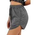 thumbnail image 4 of Women Letter Print Sport Shorts, Irregular Hem Drawstring Waist Short Pants with Pockets for Summer, 4 of 8