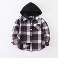 thumbnail image 2 of TOWED22 Boys Plaid Flannel Shirts Unisex Kids Long Sleeve Casual Button Down Shirt with Hood,Coffee,3-4 Y, 2 of 8