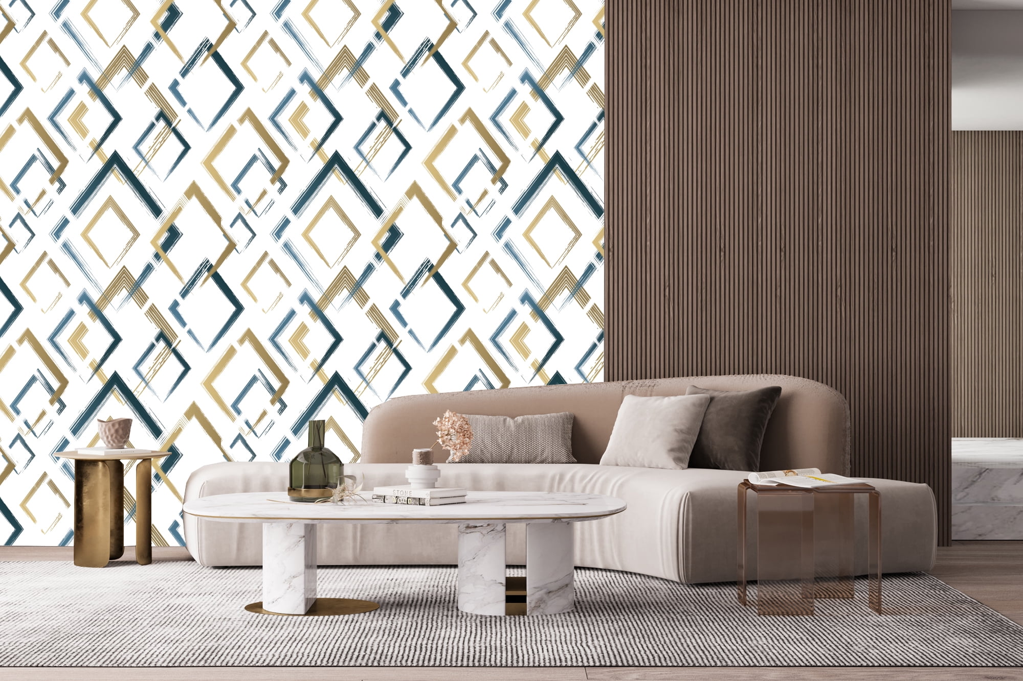 Gold and Blue Modern Shape Peel and Stick Wallpaper 10'L x 24''W