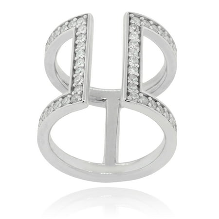 Brinley Co. Women's CZ Accent Sterling Silver Split Open Shank Fashion Ring