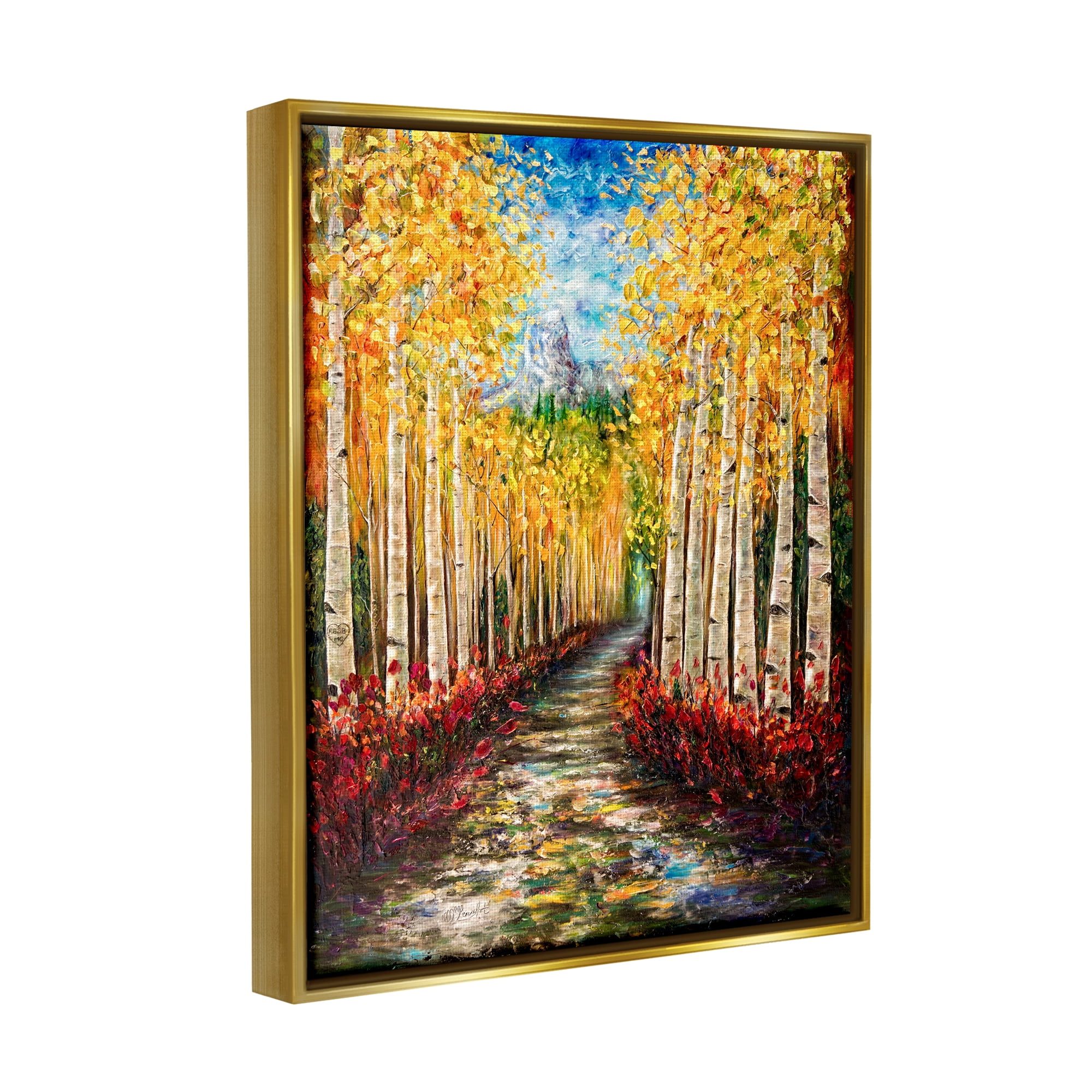 Stupell Industries Modern Birch Grove Painting Nature Painting Gold Floater Framed Art Print Wall Art, 17 x 21