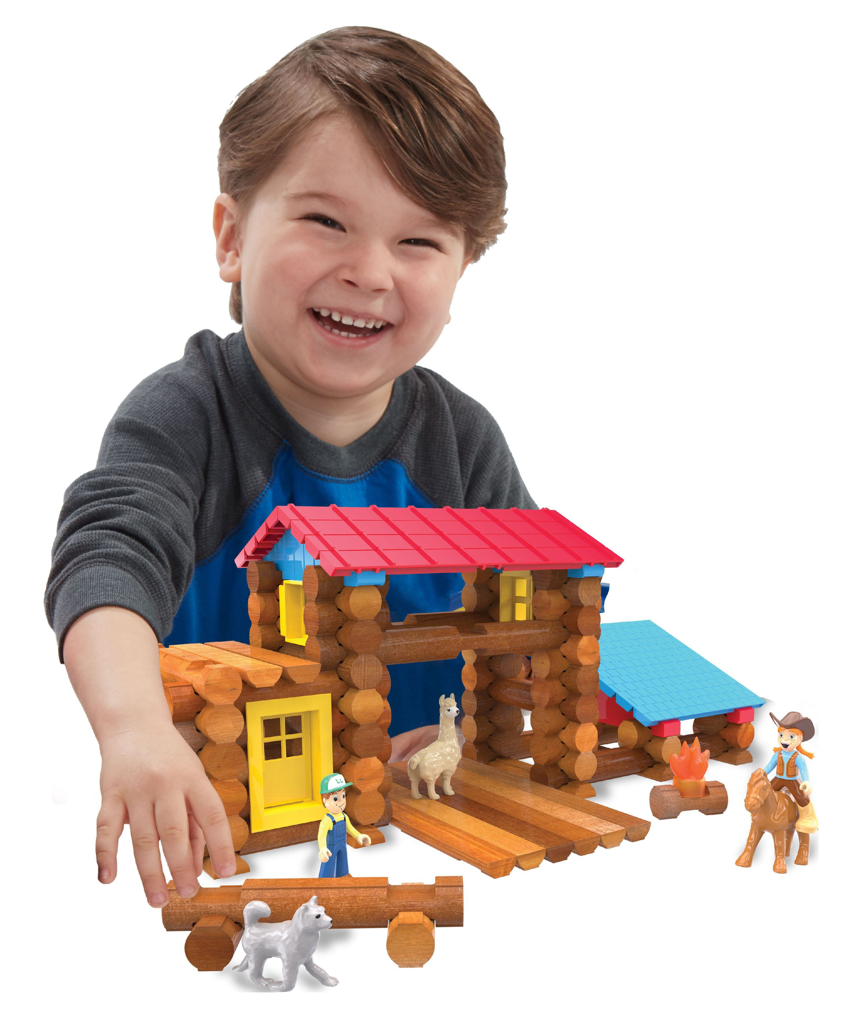 LINCOLN LOGS Country Campfire Ranch - Real Wood Logs - 124 Pieces - Collectible Tin