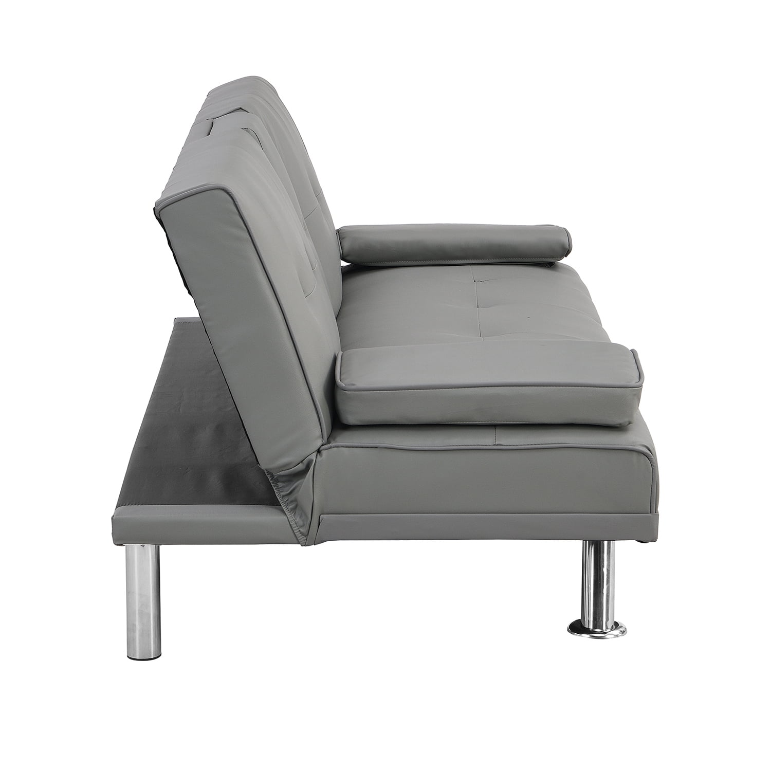 Kadyn Futon Sofa, Mid Century Sofa Bed with Armrest, Leather Futon for Office, Gray Kadyn Futon Sofa, Mid Century Sofa Bed with Armrest, Leather Futon for Office, Gray
