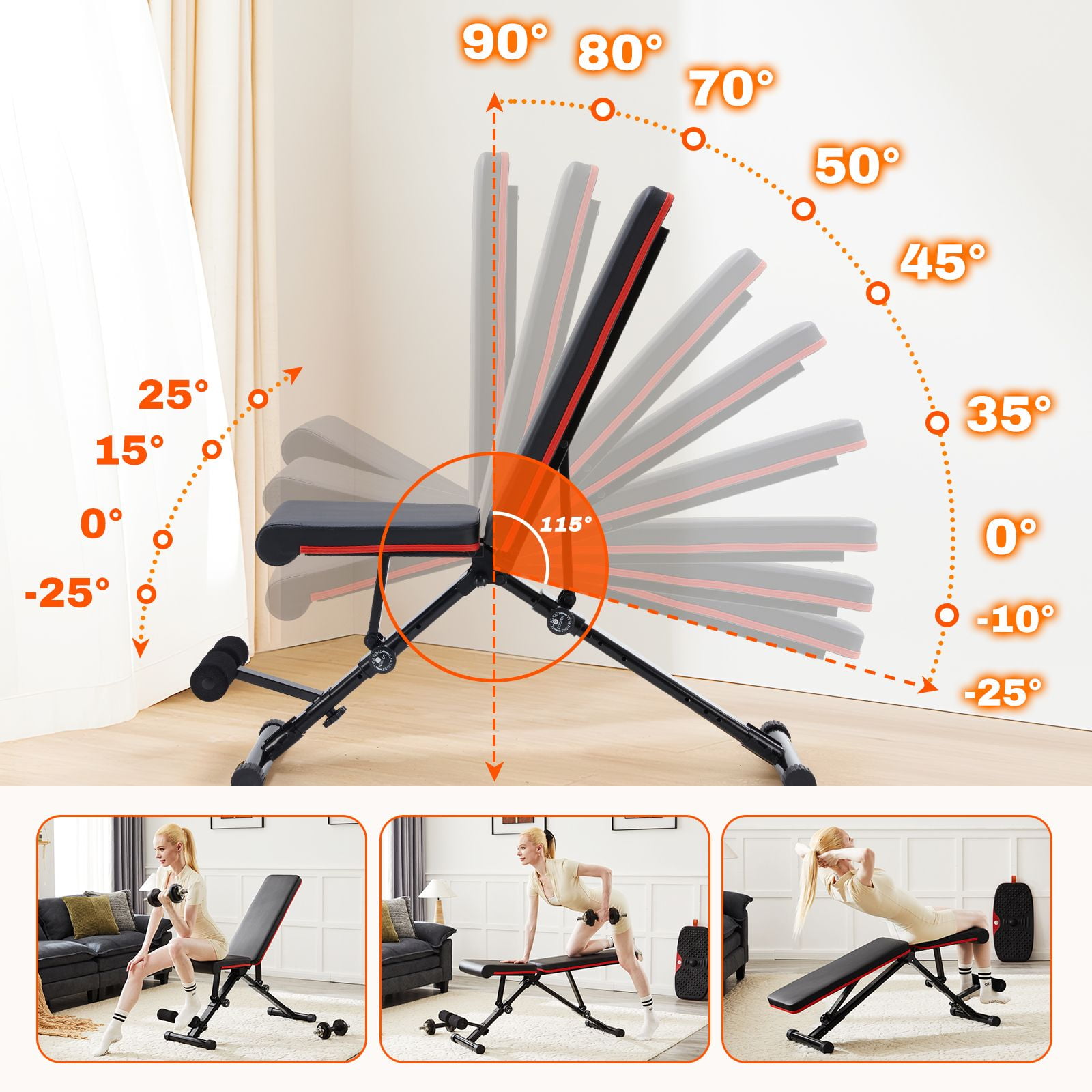 ZHICHUN Adjustable Foldable Weight Bench 72 Multi-Position Workout Bench Press with 795LBS Capacity
