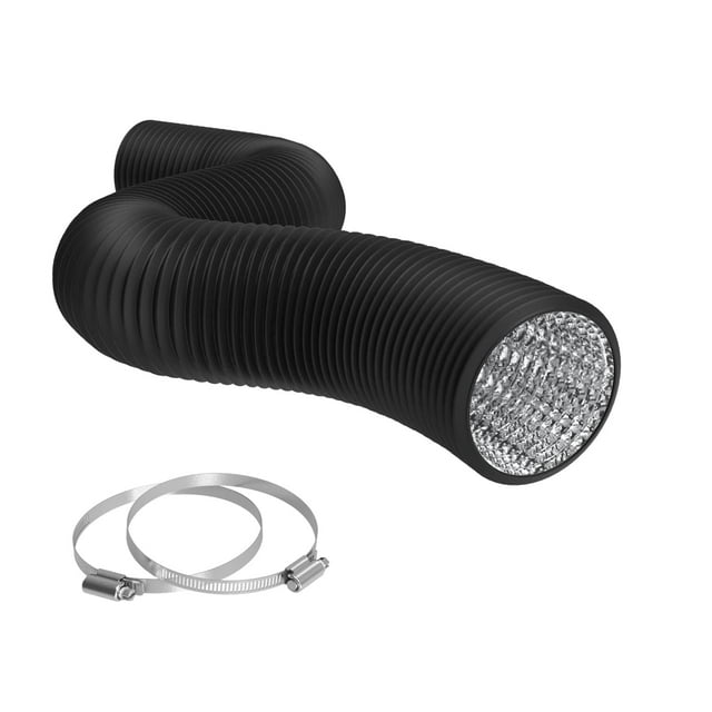 Terrabloom Conducto flexible de 6 pulgadas Conducto de aluminio duradero negro de 8 pies con 2 abrazaderas Manguera de aire de ventilación Hvac de 4 capas Ideal para tiendas de campaña, salas de