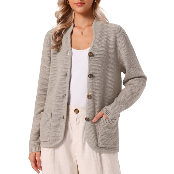 INSPIRE CHIC Cardigan Sweater for Women's V Neck Button Down Casual Long Sleeve Open Front Sweaters with Pockets XS Brown