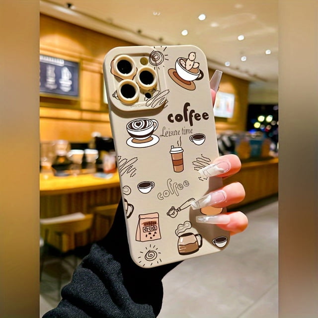 Coffee Pattern Solid Color Frosted Lens Protection Anti-drop TPU Phone Case For IPHONE 15 14 13 12 11 XS XR X 7 8 Plus Pro Max Mini Gift/anniversary/Valentine's Day