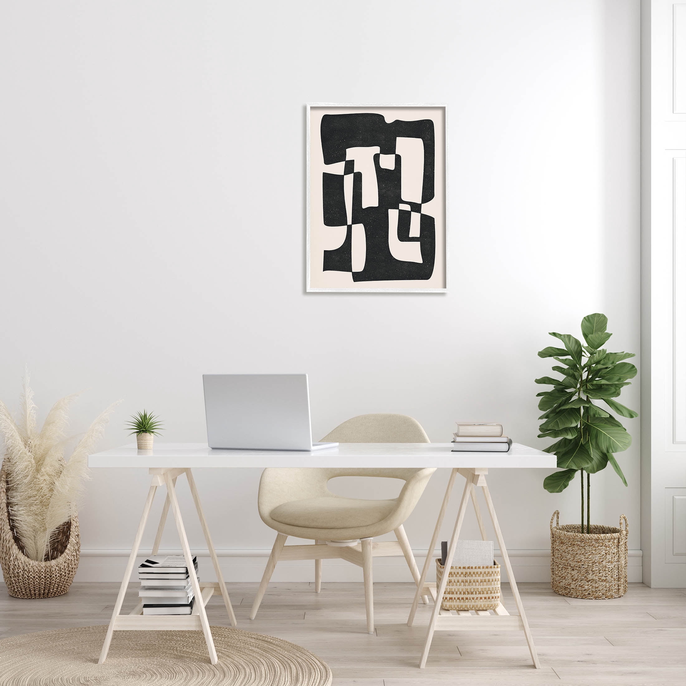 Stupell Industries Bold Blocked Abstract Layered Shapes Graphic Art White Framed Art Print Wall Art, Design by JJ Design House LLC