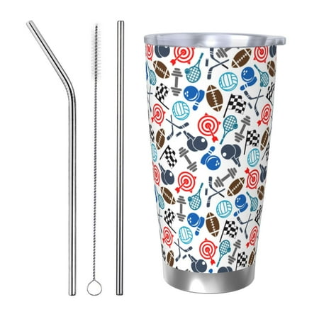 

Zeuib Sport Items Printed 20oz Stainless Steel Insulated Car Cup Stainless Steel Thermal Cup Vacuum Insulated Leak-proof Travel Mug Cup-Straw Three-piece Set